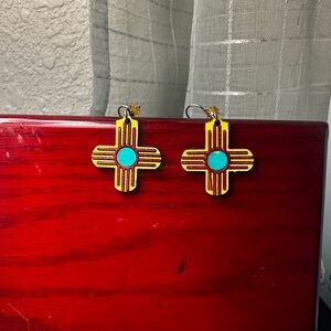 Turquoise and Gold Cross Earrings